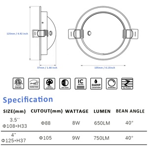 <span class=keywords><strong>Intertek</strong></span>-luces LED empotradas regulables, sin parpadeo, cardán de techo, delgadas - Product Image 6