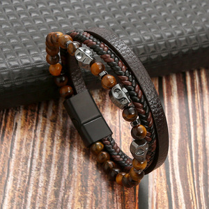 Bracelet en acier inoxydable avec pierre naturelle œil de tigre et crâne pour homme – Meilleure vente fournisseur - Product Image 6