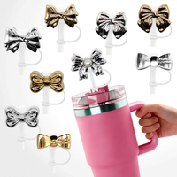 Décorations de pailles en acrylique en forme de cœur romantique avec nœud rose, fleurs en pierres précieuses roses, pour gobelets, cadeaux, boissons, accessoires de bar