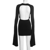 Robe décontractée élégante pour femme, col rond, manches longues évasées, couleur unie, collection automne 2026