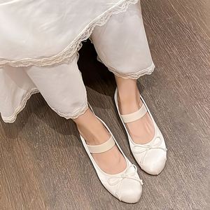 Miu Women's Retro Ballet Flats New Toe Silks Satins Mary Jane Bow <b>Shoes</b> PU Slip-On PU Insole for <b>Height</b> <b>Increasing</b> for Autumn - Product Image 4