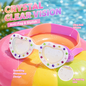 Gafas de Natación para Niños XIALE con Pedrería Brillante en Forma de Corazón, Antivaho, a Prueba de Fugas, de Silicona, Gafas de Natación para Niñas con Protección UV - Product Image 4