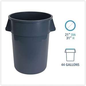 Contenedor de Basura Redondo de Plástico HDPE Unisan de 44 Galones para Uso en Oficinas, Color Gris - Product Image 3