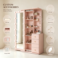 Meubles de chambre à coucher modernes en MDF : Coiffeuses personnalisables de différentes couleurs avec miroir éclairé sur pied et armoire de rangement