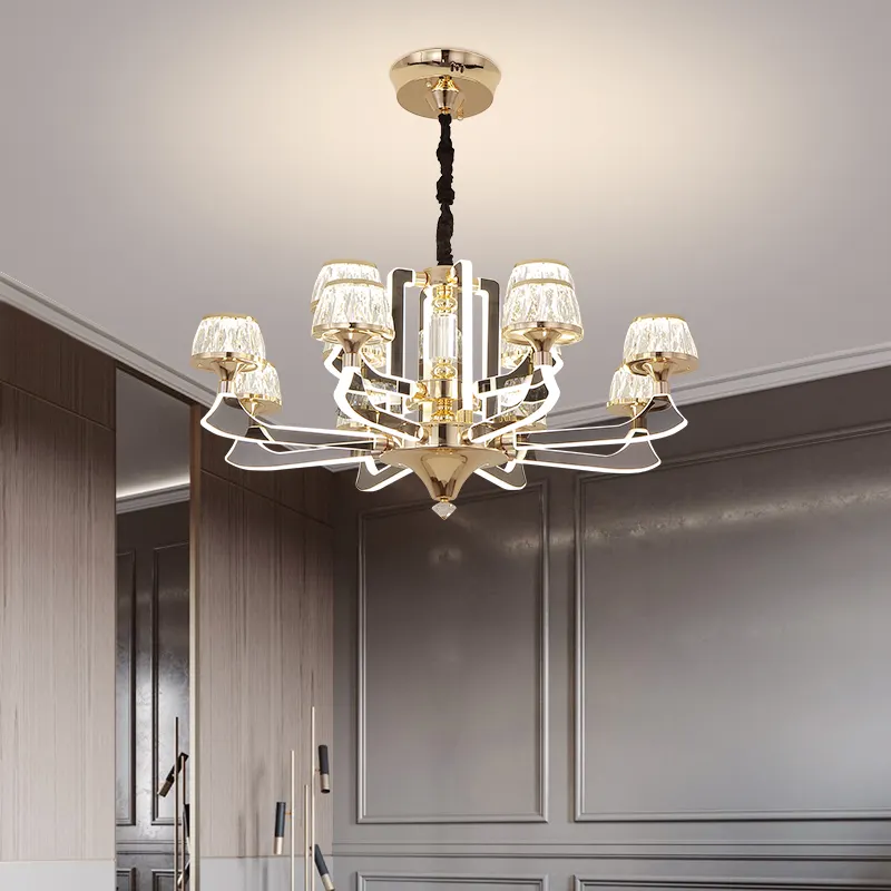 2022 New Crystal Chandelier Lighting Modern Pendant Lamps Hotel Living Room Golden Crystal Chandelier Luxury