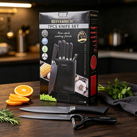 Ensemble de couteaux de cuisine de chef en acier inoxydable avec manche en plastique coloré antiadhésif noir