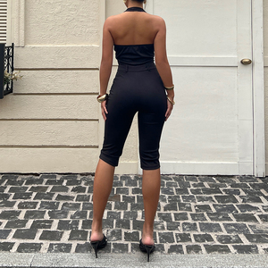 Combinaison moulante sexy pour femme, style streetwear d'été, col halter, dos nu, coupe ajustée, vente en gros - Product Image 5