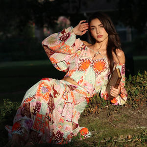 Atasan Midi Lengan Panjang Wanita Bahan Chiffon Solid Bohemian Kustom, Celana Pinggang Tinggi, Pakaian Kasual Vintage Longgar, Polos Berwarna - Product Image 1