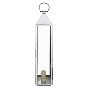 Grande lanterne décorative de jardin en acier inoxydable antirouille, porte-bougie, lanterne en verre dorée pour mariage, extérieur, debout, maison - Product Image 1