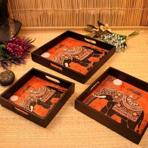 ถาดเสิร์ฟลายช้าง งานแฮนด์เมด ถาดไม้ตกแต่งพร้อมหูจับ สำหรับเสิร์ฟชา กาแฟ ของตกแต่งบ้าน และของขวัญ - Product Image 2