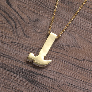 Copper Zircon Hammer Pendant <b>Necklace</b> Men's Hip Hop Power <b>Statement</b> Jewelry - Product Image 3