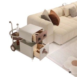 Modern Multifunctional Movable Trolley Coffee <strong>Table</strong> for Small Apartment <strong>Rotating</strong> <strong>Side</strong> <strong>Table</strong> for Living Room Wooden Sofa Cabinet - Product Image 5