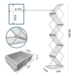 Estante de literatura A4 plegable portátil Acrílico Aluminio Tradeshow Revistero Catálogo Soporte Estante Exhibición Cartón Promociones - Product Image 3