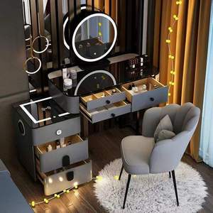 Table de maquillage avec chargeur sans fil, haut-parleur Bluetooth et miroir LED, design <span class=keywords><strong>vert</strong></span> avec rangement pour les routines de maquillage - Product Image 3