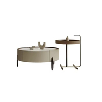 Meubles de salon en bois massif italien, table basse ronde moderne en dalle de roche avec dessus en cuir simple pour usage domestique