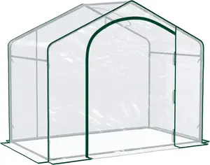 Portable Walk-in Greenhouse/PVC Cover/Steel Frame Garden Hot House/Zipper Door/Top Vent for Flowers, Vegetables, Saplings, Clear