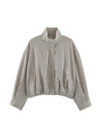 Nouvelle Veste Courte Décontractée à Carreaux Vichy pour Femme 2026 – Col Montant Zippé, Manches Longues, Coupe Ample