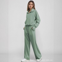 Ensemble deux pièces pour femme : sweat-shirt à col montant et demi-zip, haut à manches longues et pantalon large pour l'automne, décontracté ou pour l'entraînement