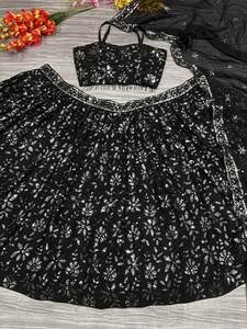 Premium Georgette Lehenga Choli ensemble embelli belle broderie paillettes lourdes travail Double intérieur lourd Cancan toile fête - Product Image 4