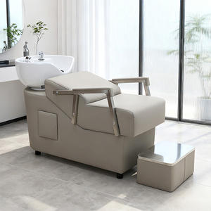 Chaise de shampooing moderne de luxe pour salon de coiffure et institut de beauté avec cuir synthétique, lavabo en céramique durable et usage en coiffure - Product Image 2