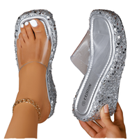 Nouvelles sandales à plateforme transparentes à talon haut et bout carré ouvert pour femme, collection Printemps-Été 2025, en caoutchouc, avec paillettes, pour l'extérieur