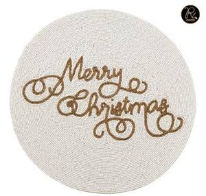 Merry <b>Christmas</b> Handmade Beaded Placemat Round Table <b>Mat</b> for Holiday Decor Festive Dining and Seasonal Home Styling - Product Image 1