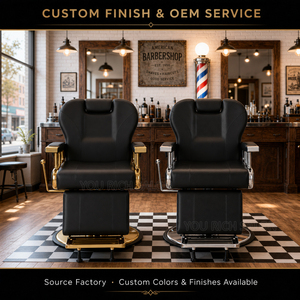 Sillón de Barbería Hidráulico Negro Dorado, Silla de Salón para Hombre con Respaldo Ergonómico y Base Cromada Giratoria 360° °   Sillón de Peluquería Giratorio y Reclinable - Product Image 3
