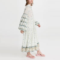 OEM Dames Viscose Tiered Maxi Impression Numérique Floral Manches Longues Ballon Col Chemise Robe Taille Naturelle pour les Femmes