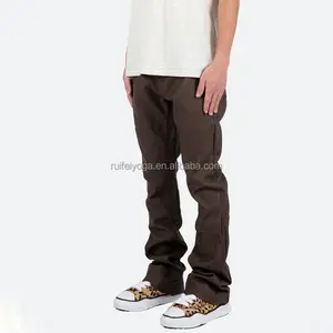 Calça de denim masculina, logotipo personalizado oem casual da moda do suor calças de jogger empilhadas lavadas de couro pu de vegan