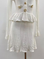 Nouvelle Arrivée Automne 2026 – Robe Courte Mini en Maille Unie pour Femme, Col Rond, Manches Longues, Volants à la Taille, Effet 2 Pièces Creux
