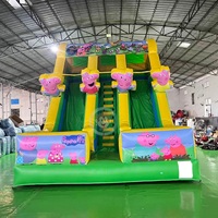 Château gonflable géant à double piste pour l'extérieur, thème cochon, avec toboggan gonflable pour enfants, maison de rebond gonflable