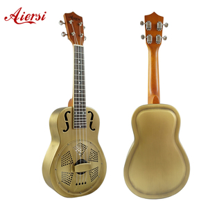 Ukulele à résonateur de concert en laiton de marque Aiersi, vente chaude, 4 cordes, 24 pouces, trous en F, métal mat, logo personnalisé, Uku à vendre - Product Image 1