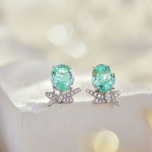 Dylam Top End Fine Jewelry Women 925 Sterling Silver Ice Out Cut 8A Zirconia Diamond Bow Tie Oval Light <b>Green</b> Stud <b>Earrings</b> - Product Image 5