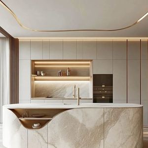 Fabricantes Villa Proyecto Cocina Lujo Madera maciza Nogal Gabinete de almacenamiento personalizado Modular Armarios de cocina completos - Product Image 6