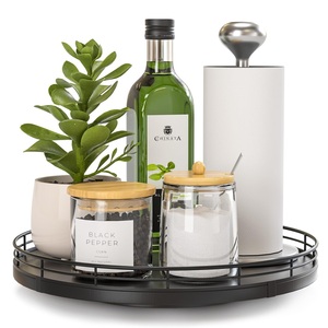 Modern Double Tier Kitchen Organizer Stainless Steel Waterproof Countertop Seasoning <b>Rack</b> with Rotatable Turntable Storage - Product Image 1