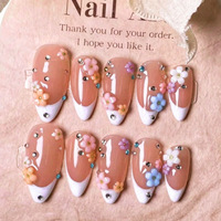 Uñas Artificiales Reutilizables Medianas y Largas, Pre-Diseñadas, Francesas, de ABS, Uñas de Gel a Presión para Mujer