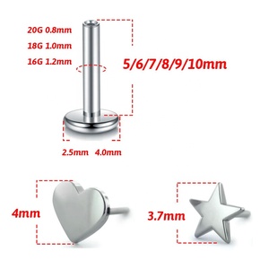 Perno trasero plano sin rosca <span class=keywords><strong>G23</strong></span> <span class=keywords><strong>Titanio</strong></span> Conch Lobe Tragus <span class=keywords><strong>Piercing</strong></span> Threadless Push Pin Labret <span class=keywords><strong>Titanio</strong></span> - Product Image 5