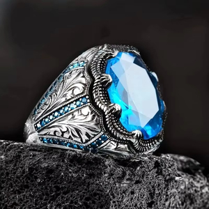 ZhuQian Vente en gros de bagues turques vintage plaquées argent faites à la main pour hommes et femmes, serties de <span class=keywords><strong>cristaux</strong></span> et de strass, <span class=keywords><strong>bijoux</strong></span> géométriques uniques - Product Image 1