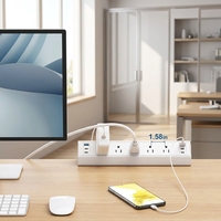 Multiprise de table blanche avec protection contre les surtensions, 5 prises, 2 ports USB-A, 1 port USB-C 40W à charge rapide, installation facile