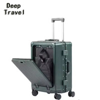 Valise trolley multifonctionnelle à ouverture frontale, cadre en aluminium, antivol, 20 pouces, pour affaires, unisexe, avec roulettes