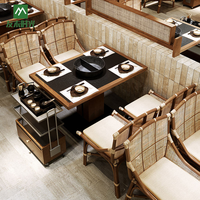 Ensemble de salle à manger moderne en bois massif et rotin de qualité commerciale, avec plateau en pierre frittée, tables de hot pot écologiques et banquettes pour
