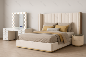 Modern Luxury 4-Piece Twin Bedroom Set <b>White</b> Finish with Storage Bed Dresser <b>Wardrobe</b> & Nightstand MDF <b>Wood</b> Style King Size - Product Image 3