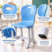 Chaise d'étudiant ergonomique PP pour usage scolaire, avec hauteur fixe ou réglable, pour la distribution aux distributeurs