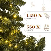 Sapin de Noël artificiel vert pré-éclairé de 1,5 à 3 m avec lumières LED et télécommande, base autoportante pour la décoration intérieure