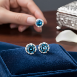 1.50Ct Certified Solitaire Real Natural Blue Diamond <b>Stud</b> <b>Earrings</b> with Round Brilliant Cut 14kt White Gold for Women Children - Product Image 3