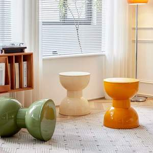 Taburete nórdico bajo de plástico para el hogar, estilo crema, para comedor, sala de estar, mesa de centro, taburete redondo para cambiar zapatos en la puerta. - Product Image 2