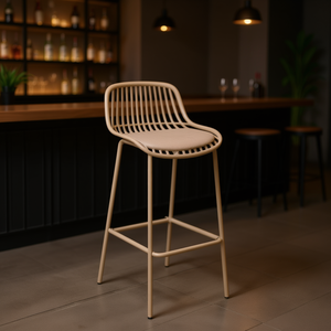Homeera Bar <b>Stool</b> Khaki <b>Plastic</b> Iron Modern Contemporary Stable Metal Base Commercial Furniture - Product Image 2