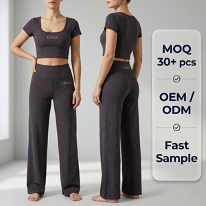 Conjunto de Dos Piezas para Mujer, Pantalón de Pierna Ancha, Top Corto de Manga Corta, Cintura Alta, Ropa Deportiva Informal, Estampado/Bordado, Proveedor OEM ODM con Logotipo Personalizado - Product Image 1