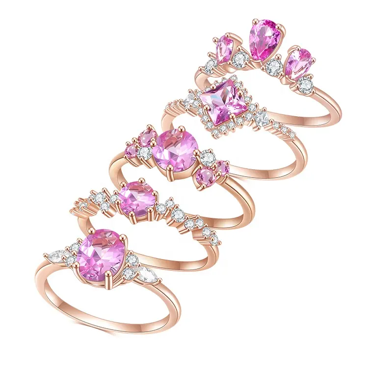 Abiding Delicate Minimalistische Trendy Vrouwen Sieraden Sterling Zilver 925 Roze Saffier Edelsteen Ring Voor Engagement