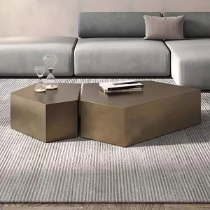 Chất lượng cao hiện đại kết hợp Bàn cà phê đặt vàng thép không gỉ kim loại kính bên bàn ăn 2 mảnh phong cách đô thị - Product Image 1